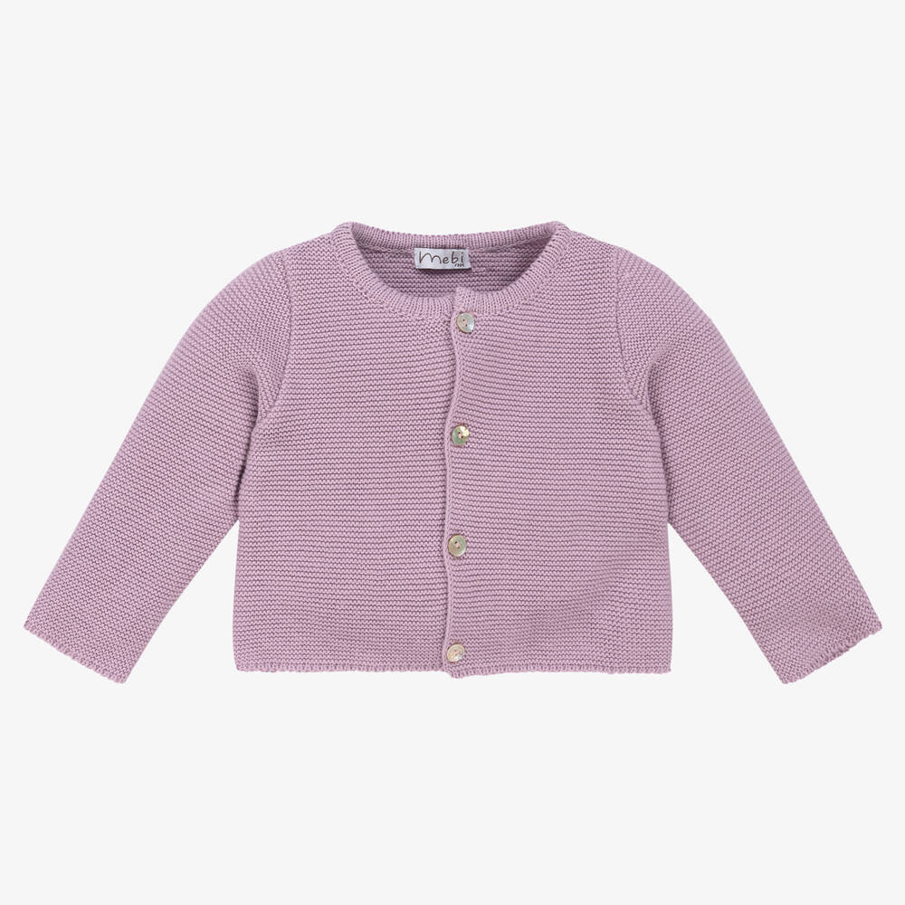 Mebi - Fliederfarbene Baumwollstrickjacke | Childrensalon