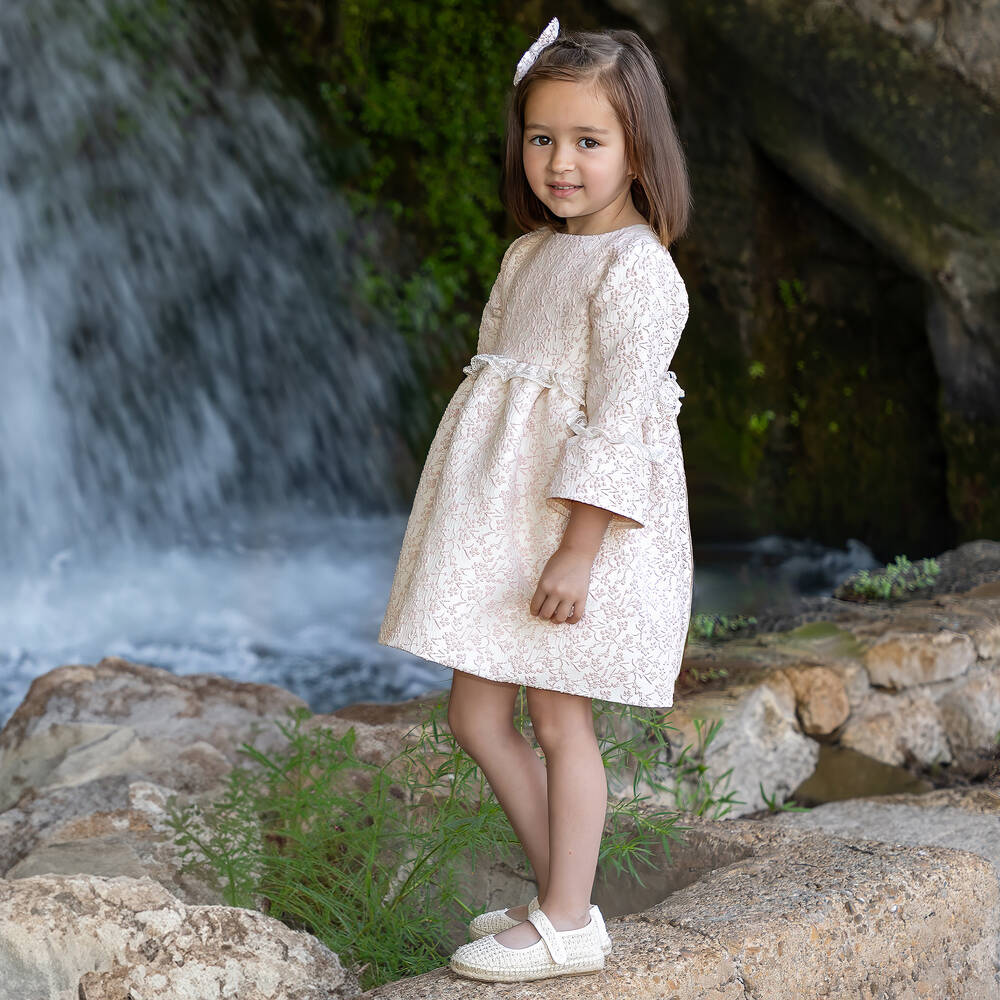 ميبي-فستان جاكارد لون زهري فاتح بطبعة ورود | Childrensalon Outlet