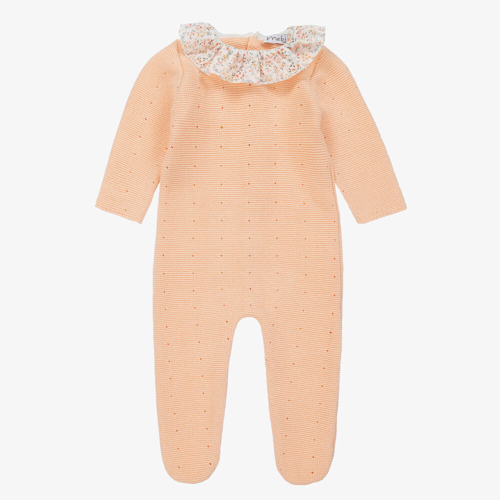 Mebi - Girls Pastel Orange Knitted Babygrow | Childrensalon