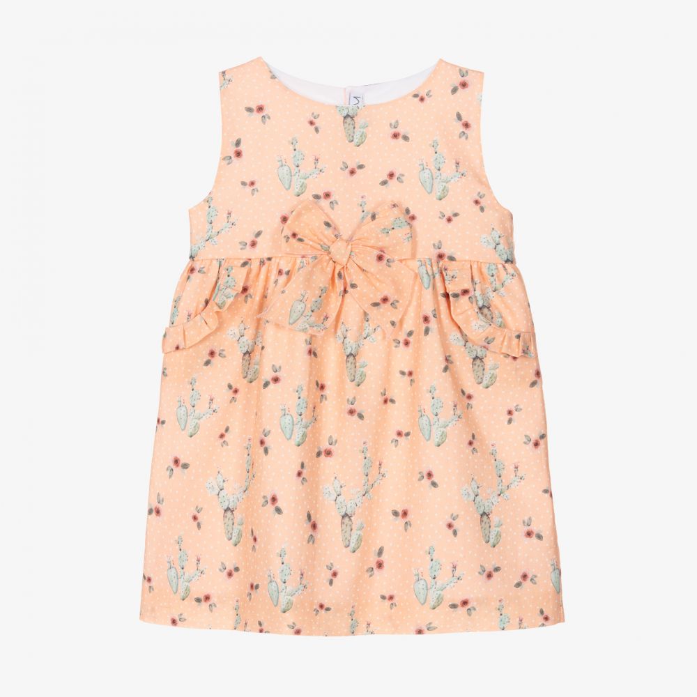 Mebi - Girls Peach Linen Blend Dress | Childrensalon