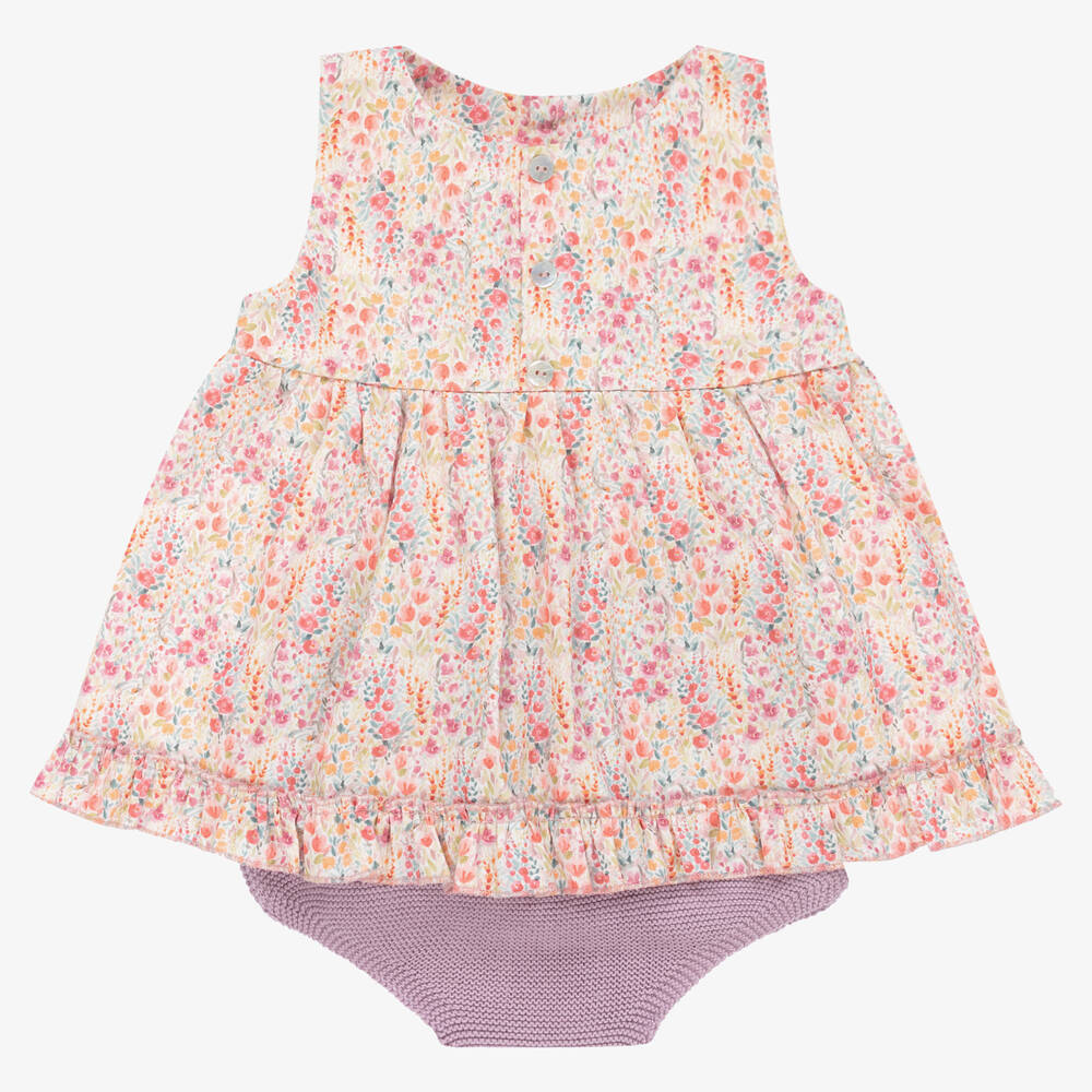 Mebi - Robe rose en coton à fleurs fille | Childrensalon