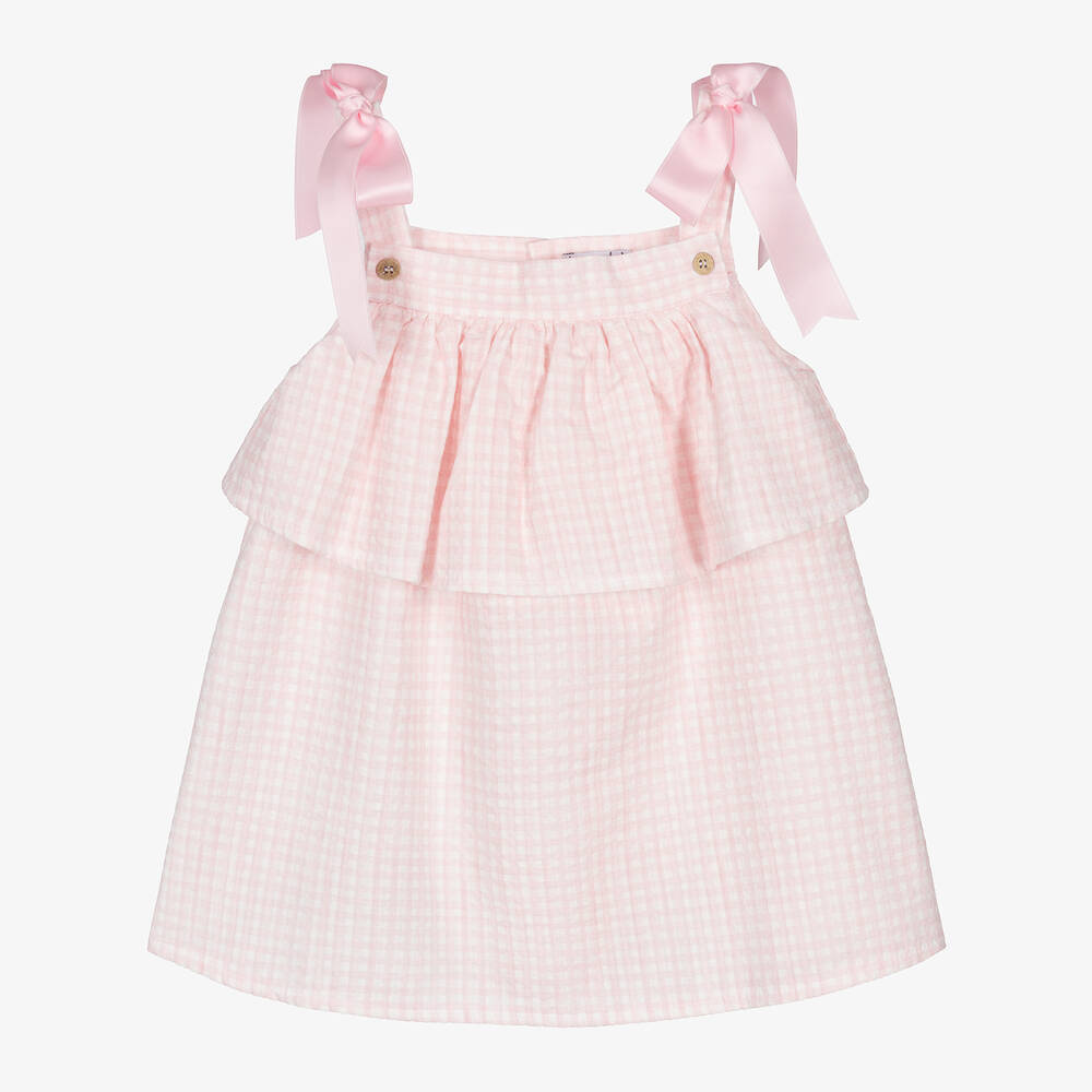 Mebi-Girls Pink Cotton Gingham Dress | Childrensalon Outlet