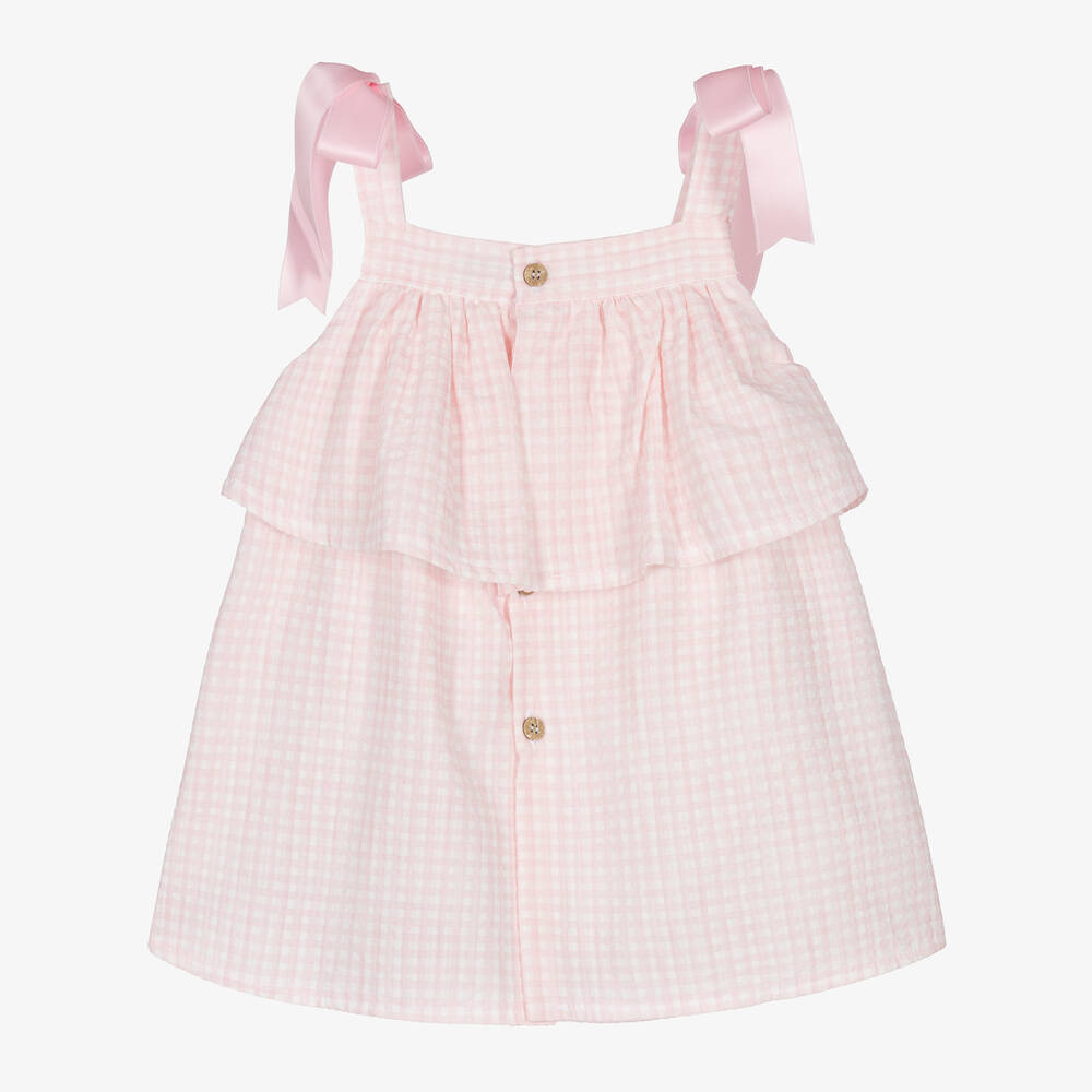 Mebi Girls Pink Cotton Gingham Dress