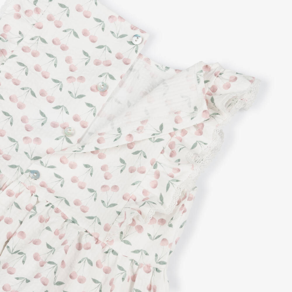 Mebi-Girls Pink Cotton & Linen Cherry Print Trouser Set | Childrensalon Outlet