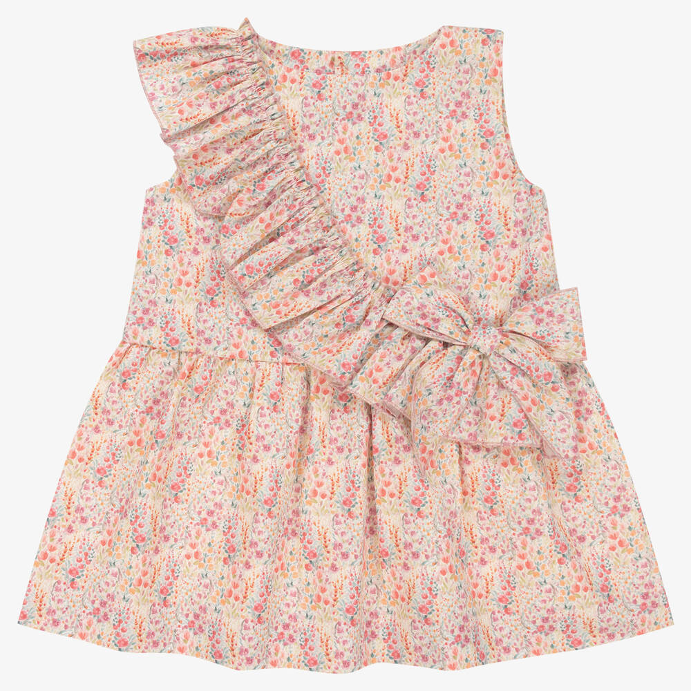 Mebi - Girls Pink Cotton Ruffle Dress | Childrensalon