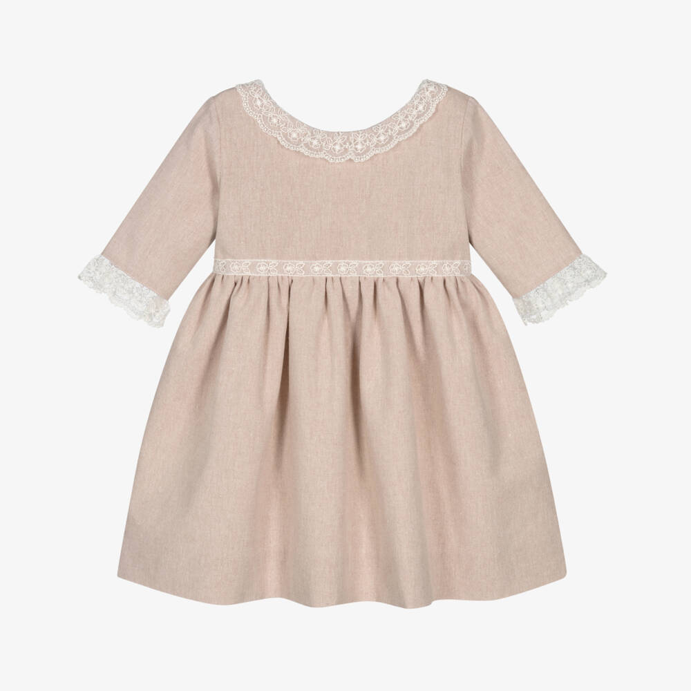 Mebi-Розовое льняное платье для девочек | Childrensalon Outlet