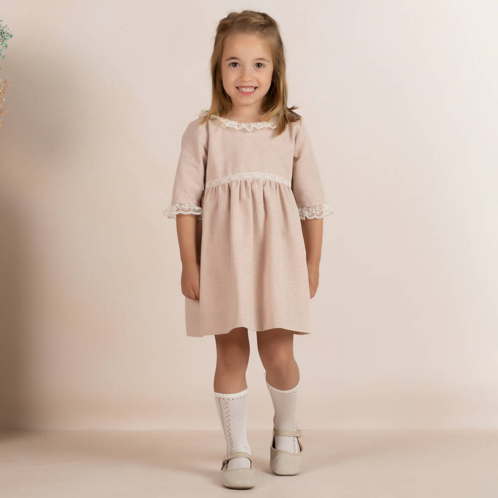 Mebi-Розовое льняное платье для девочек | Childrensalon Outlet