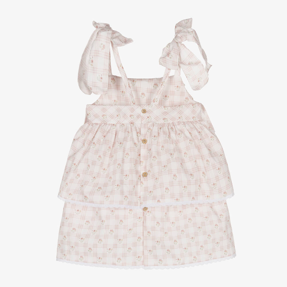 Mebi-Girls Pink Floral Check Cotton Dress | Childrensalon Outlet