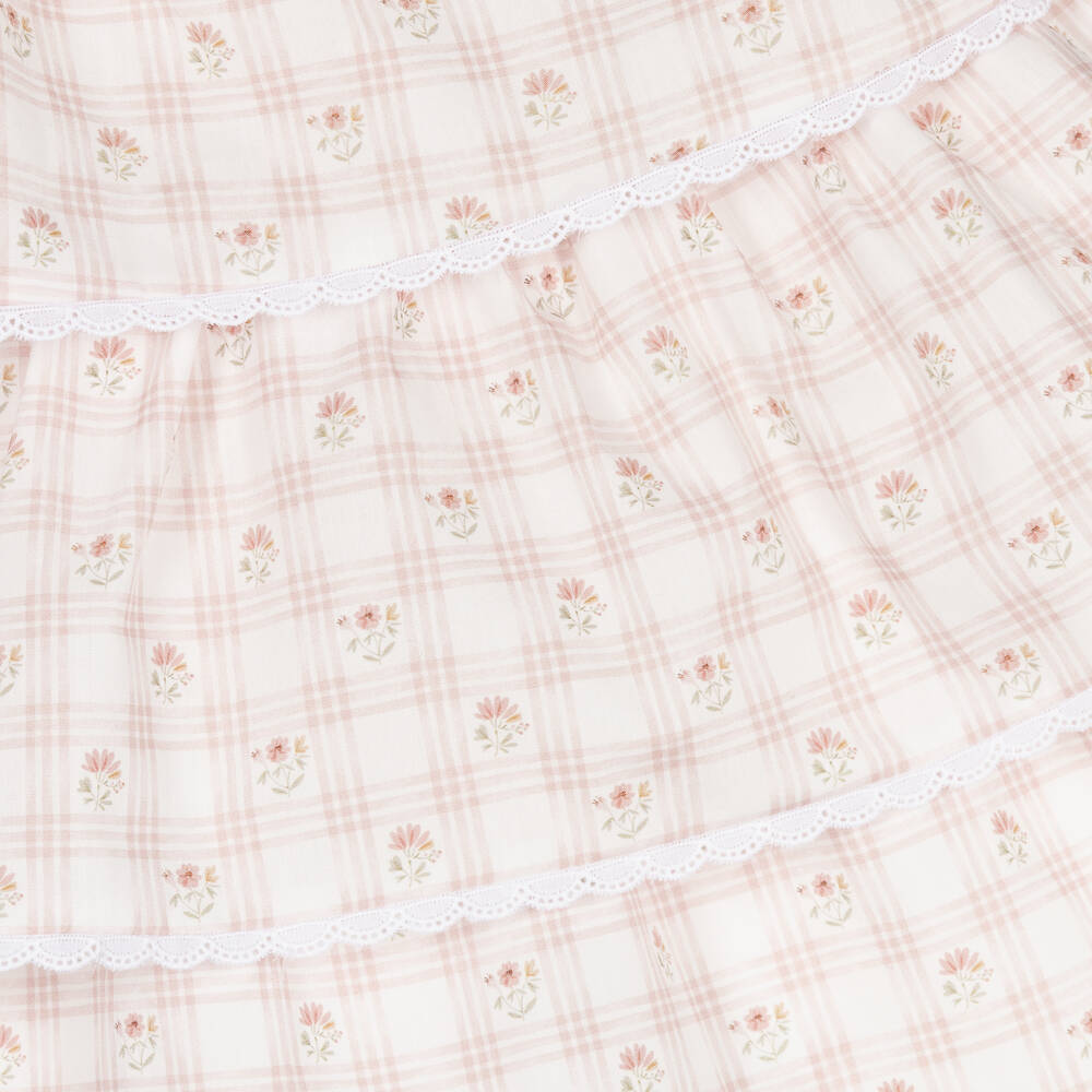 Mebi-Girls Pink Floral Check Cotton Dress | Childrensalon Outlet
