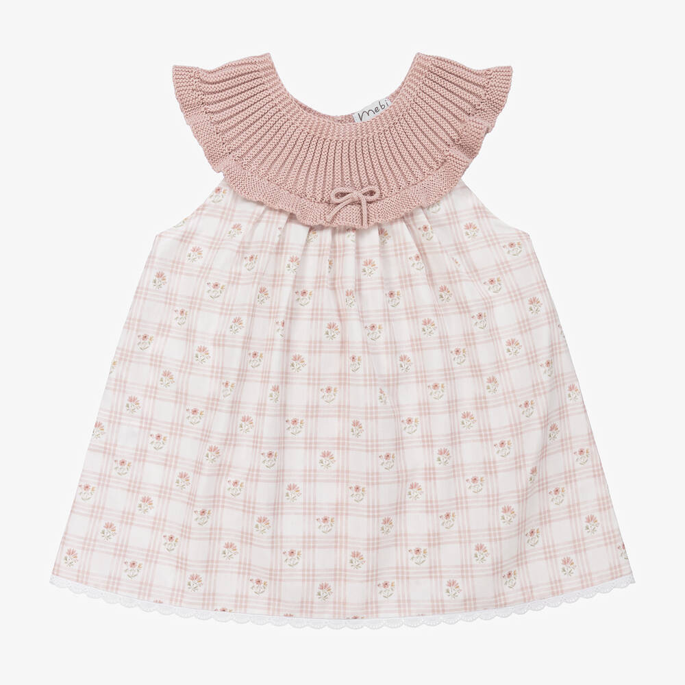 Mebi - Rosa Kleid mit Blumen-Karomuster | Childrensalon