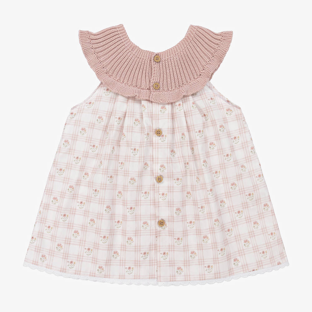 Mebi-Girls Pink Floral Check Dress | Childrensalon Outlet