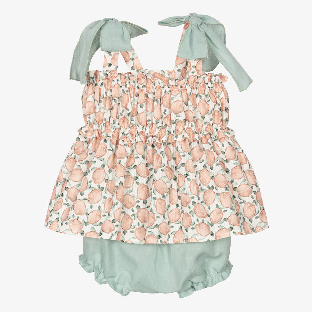 Mebi-Розовое платье и зеленые шорты из хлопка | Childrensalon Outlet