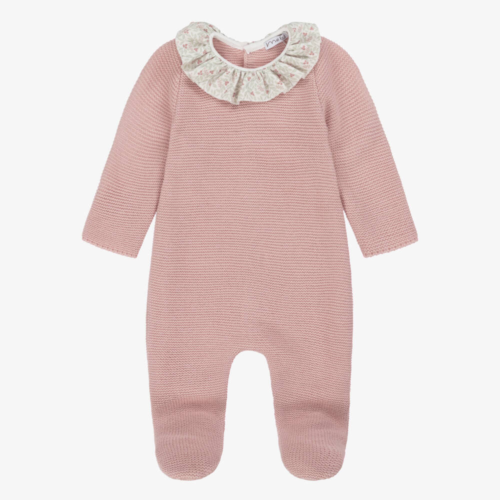 Mebi-Girls Pink Knit Floral Babygrow | Childrensalon Outlet