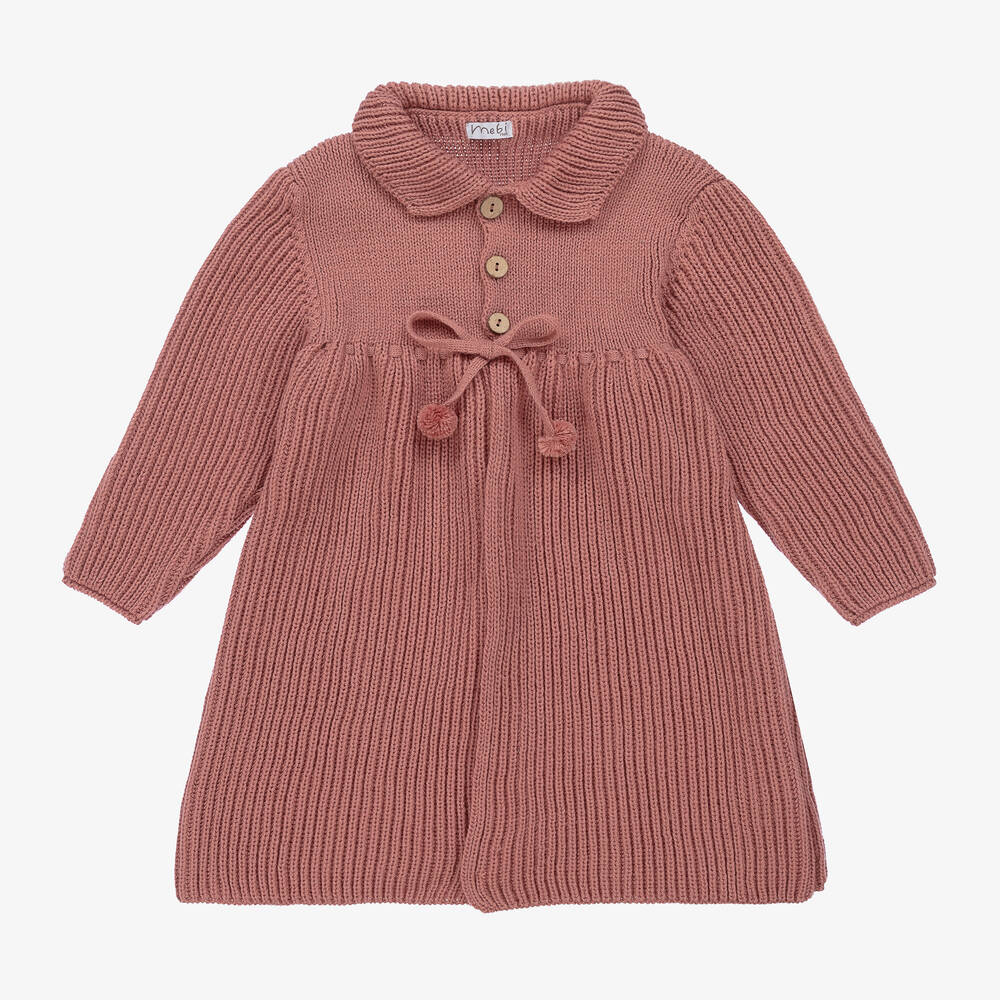 Mebi - Manteau rose en maille fille | Childrensalon