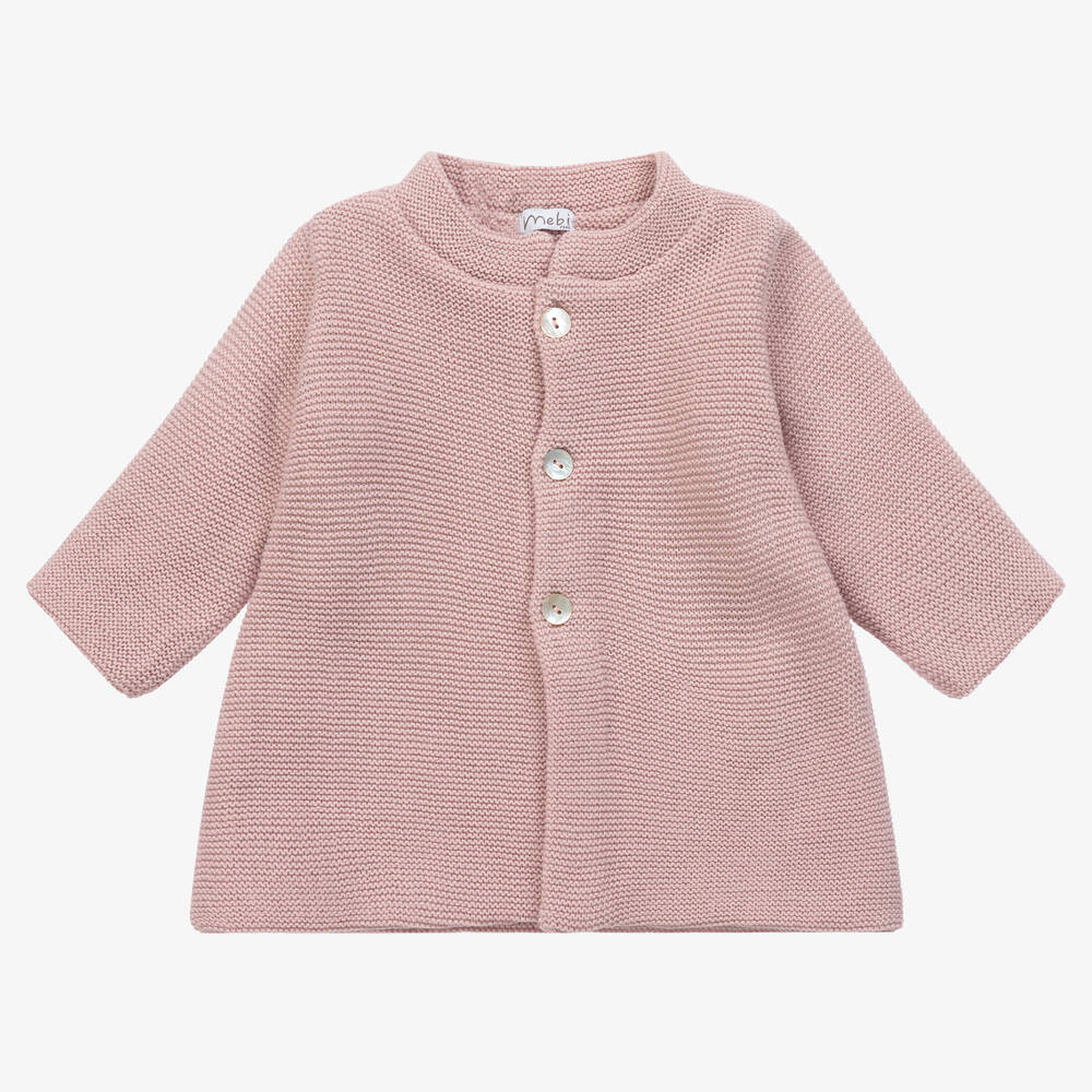 Mebi - Girls Pink Knitted Pram Coat | Childrensalon