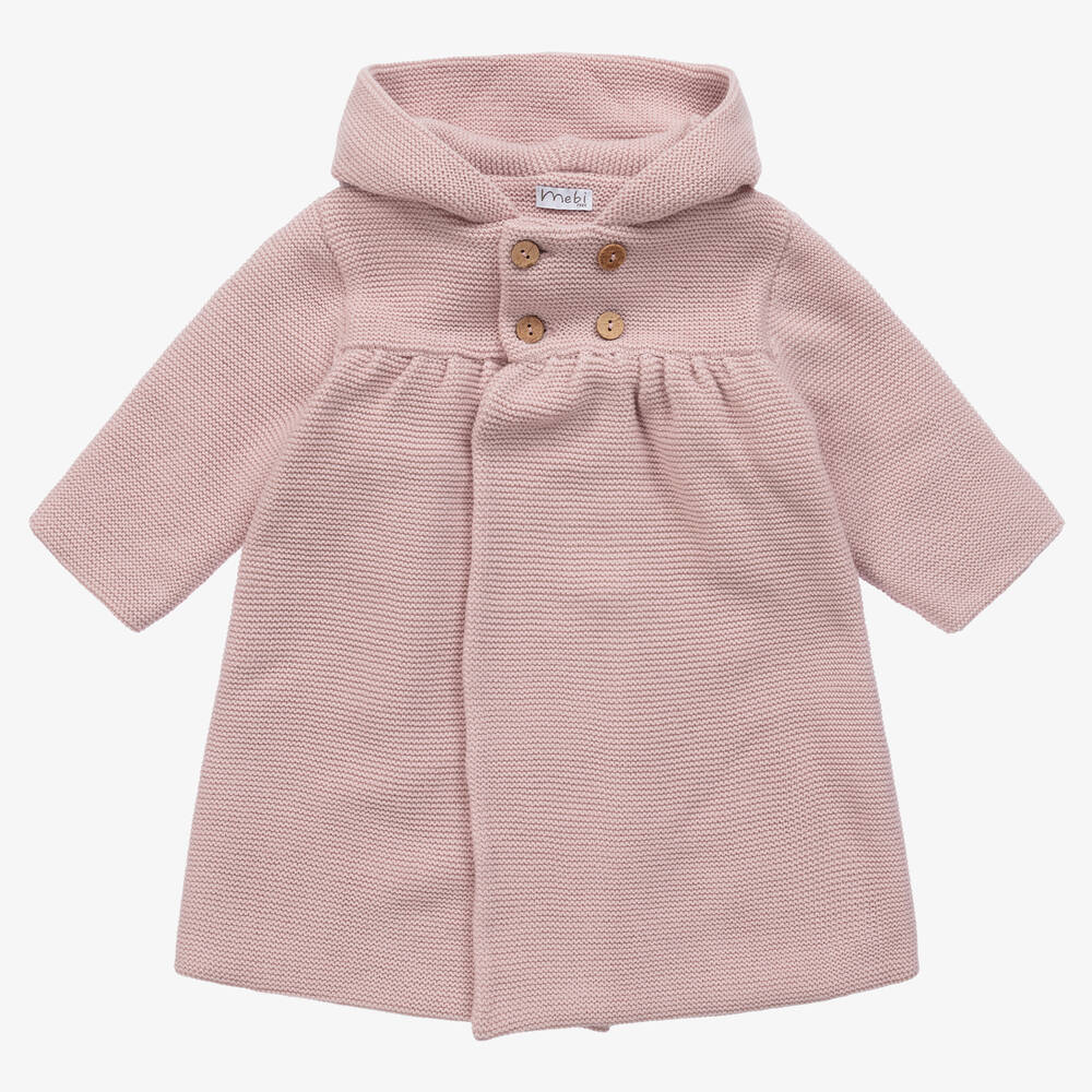 Mebi - Girls Pink Knitted Pram Coat | Childrensalon