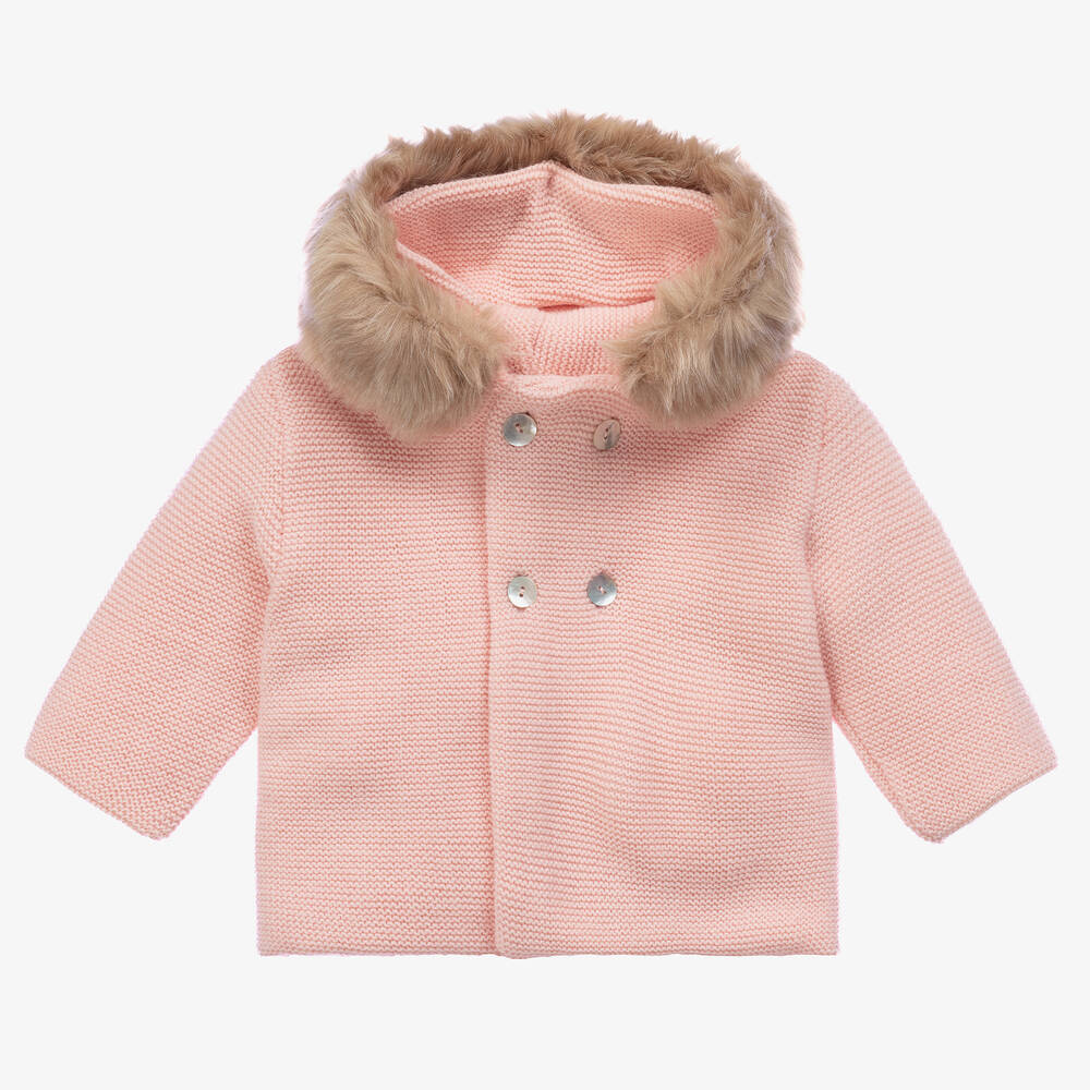 Mebi - Girls Pink Knitted Pram Coat | Childrensalon