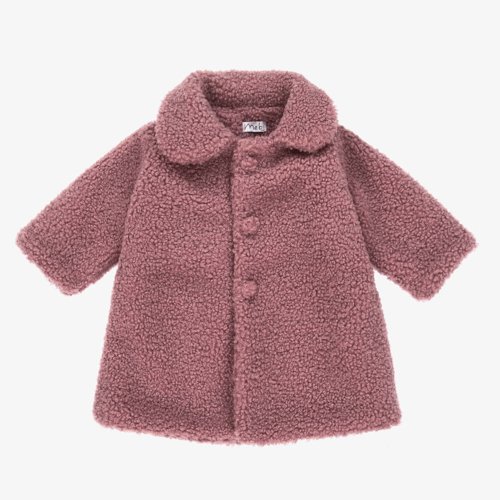 Mebi - Girls Pink Teddy Fleece Coat | Childrensalon