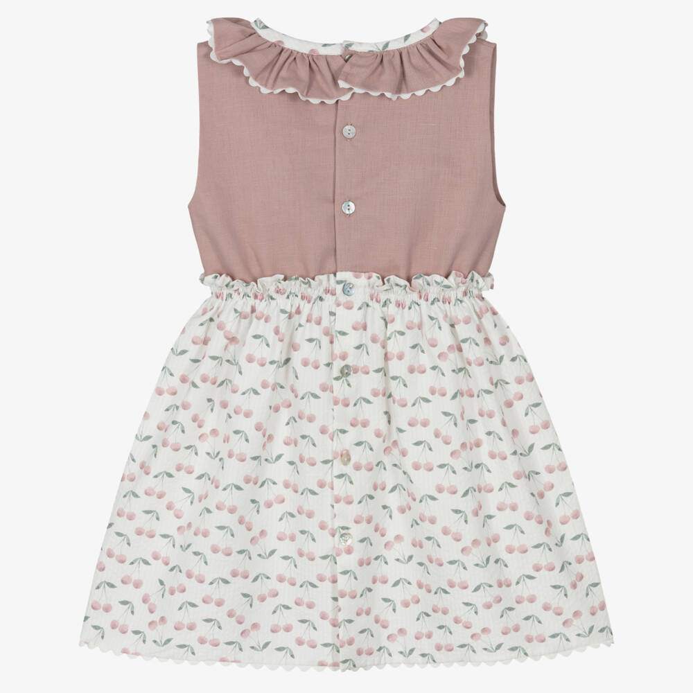 Mebi-Платье из льна с вишневым принтом розовое для девочек | Childrensalon Outlet