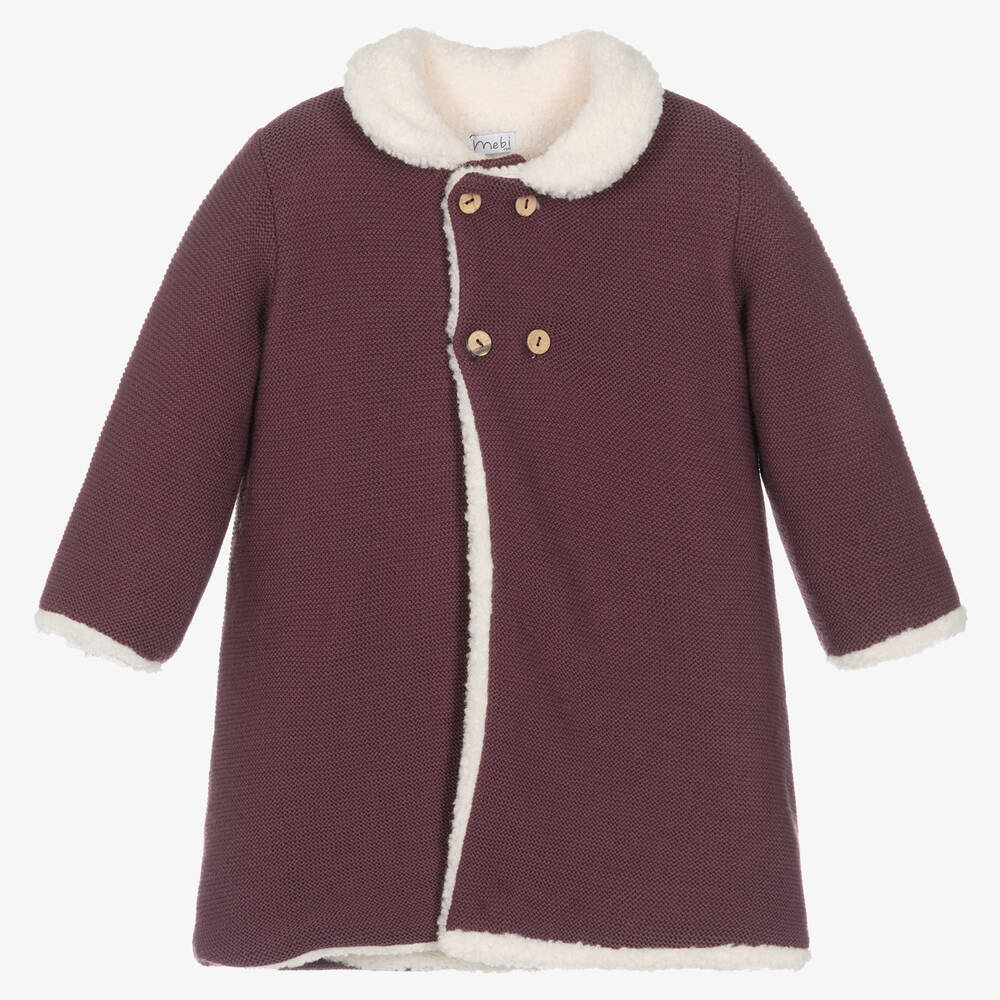 Mebi - Manteau violet en maille fille | Childrensalon