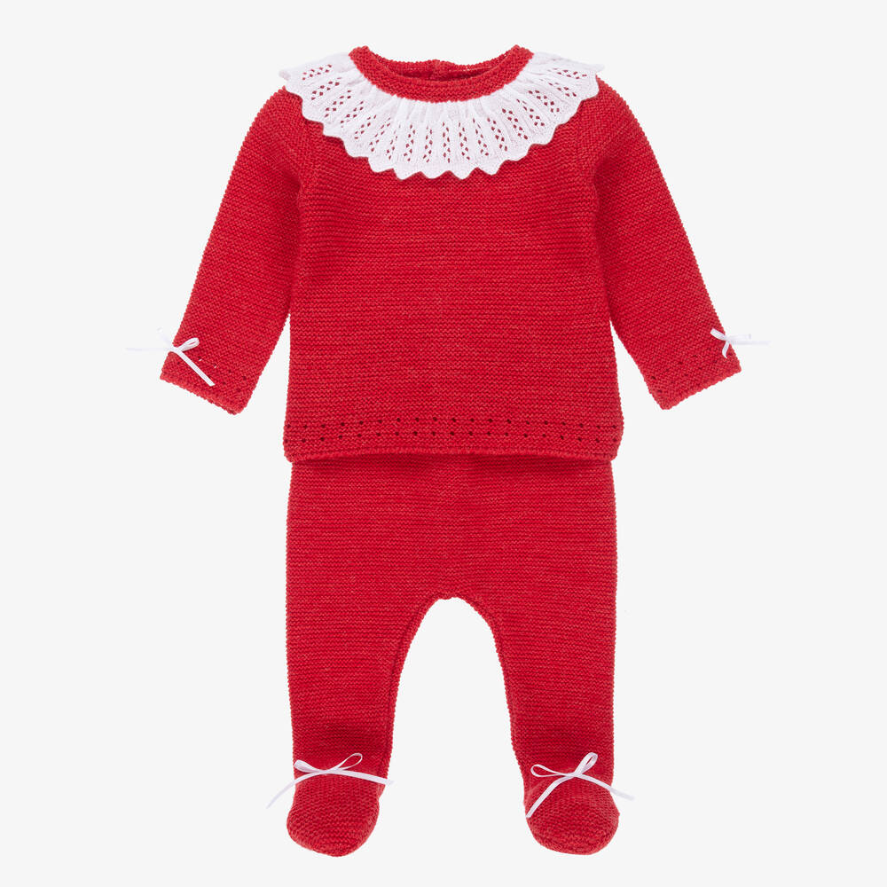 Mebi - Girls Red Knitted Babysuit | Childrensalon