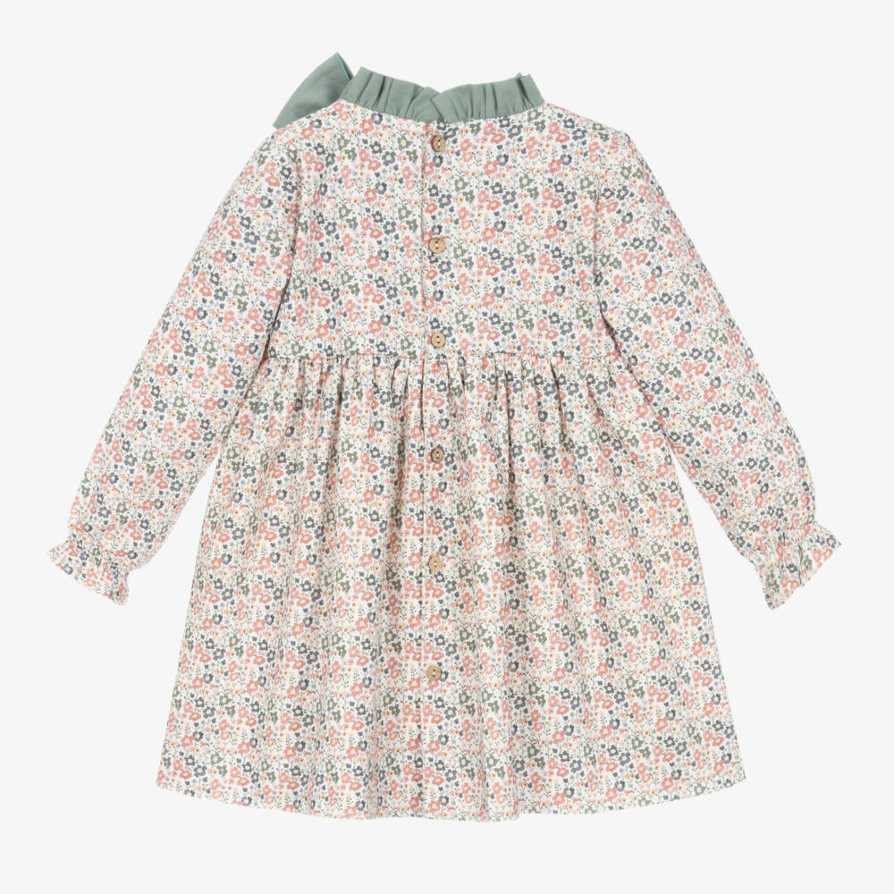 Mebi-Girls Sage Floral Cotton Dress | Childrensalon Outlet
