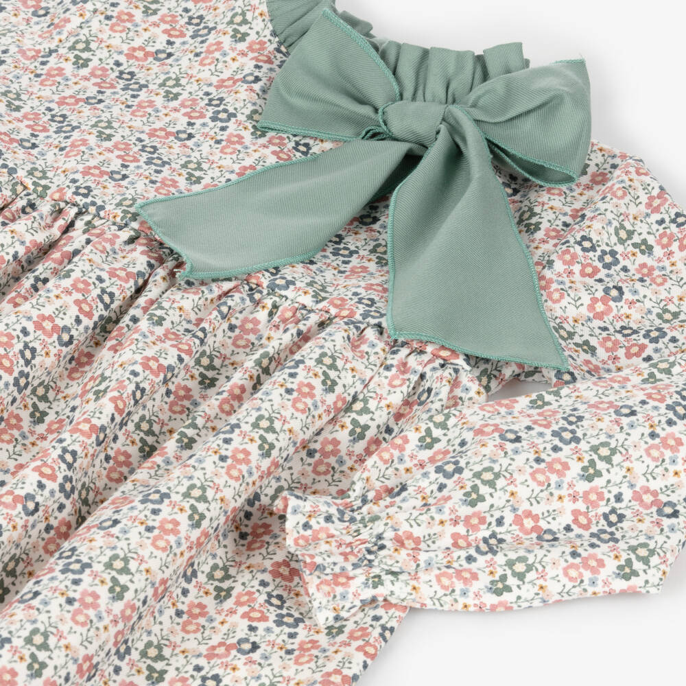 Mebi-Girls Sage Floral Cotton Dress | Childrensalon Outlet