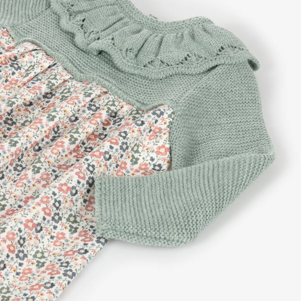 Mebi-Girls Sage Floral Knit Dress | Childrensalon Outlet