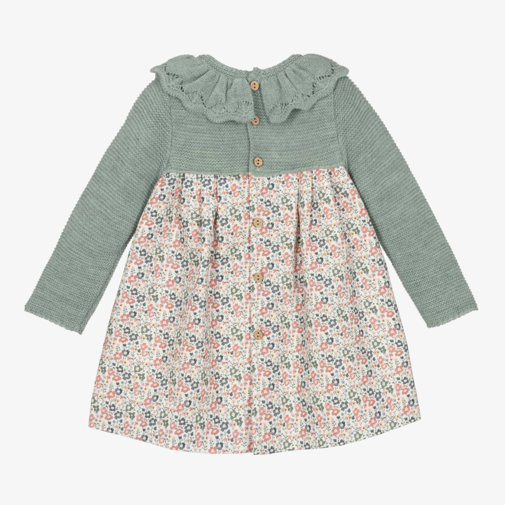 Mebi-Girls Sage Floral Knit Dress | Childrensalon Outlet