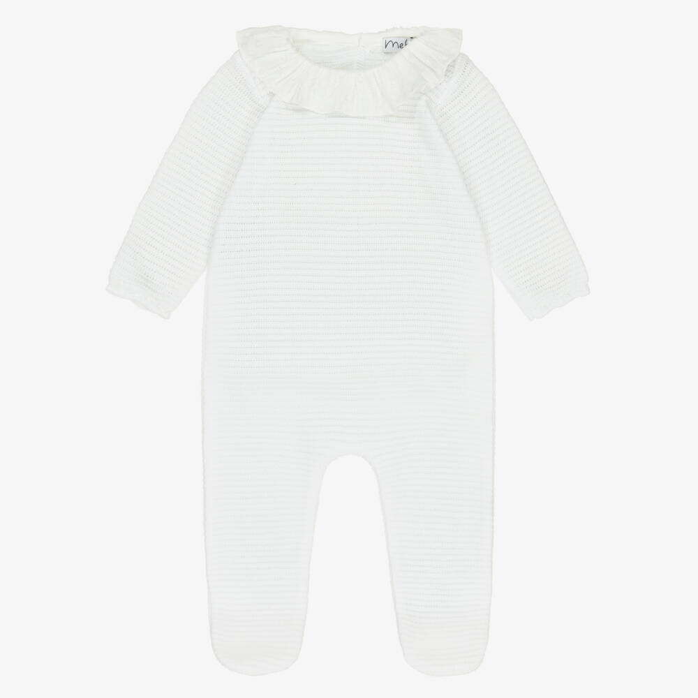 Mebi-Girls Soft White Cotton Playsuit | Childrensalon Outlet