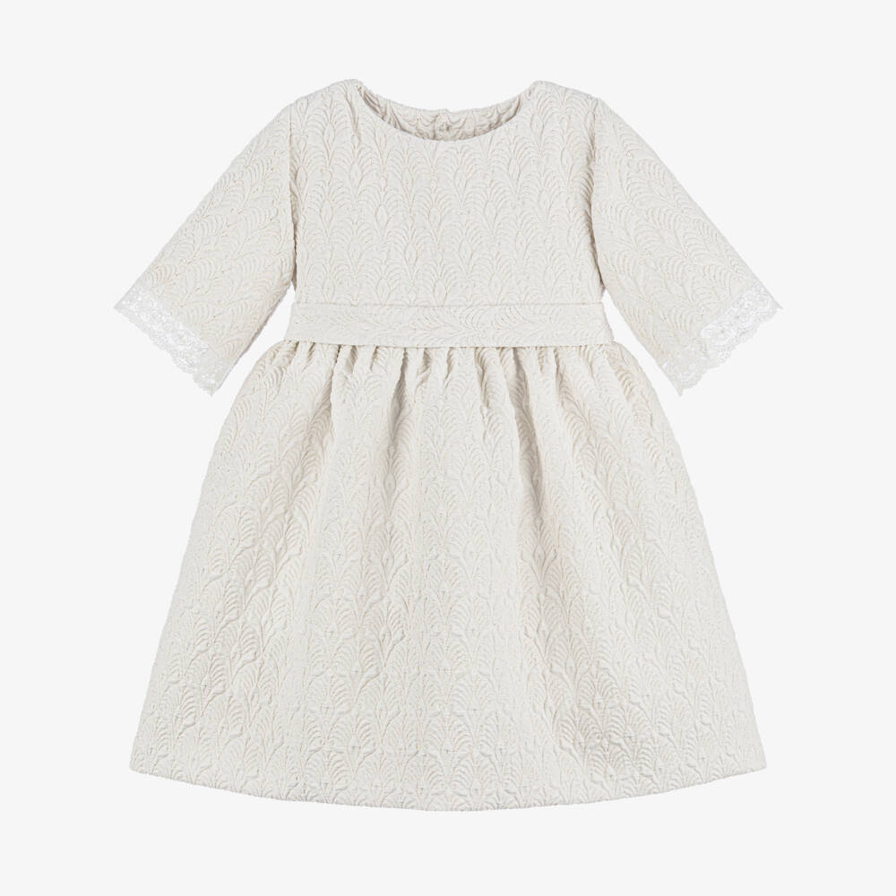 Mebi-Кремовое блестящее платье с кружевом для девочек | Childrensalon Outlet