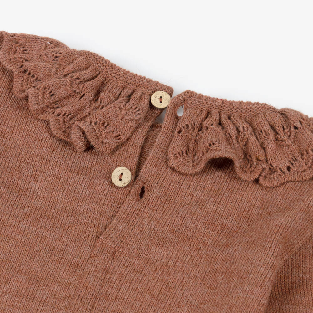 Mebi-Girls Terracotta & Beige Wool Knit Trouser Set | Childrensalon Outlet