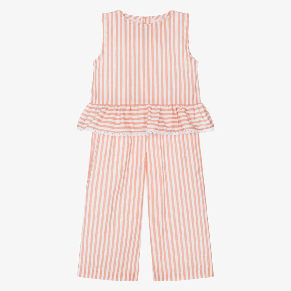 Mebi-Girls Terracotta Striped Linen Set | Childrensalon Outlet