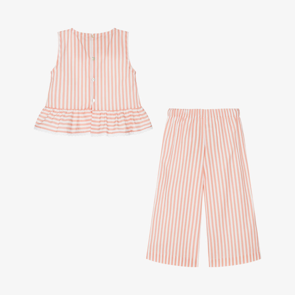 Mebi-Girls Terracotta Striped Linen Set | Childrensalon Outlet