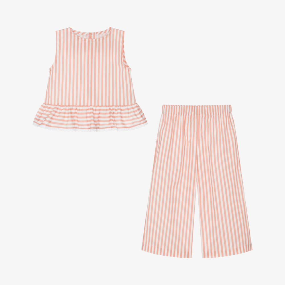 Mebi-Girls Terracotta Striped Linen Set | Childrensalon Outlet