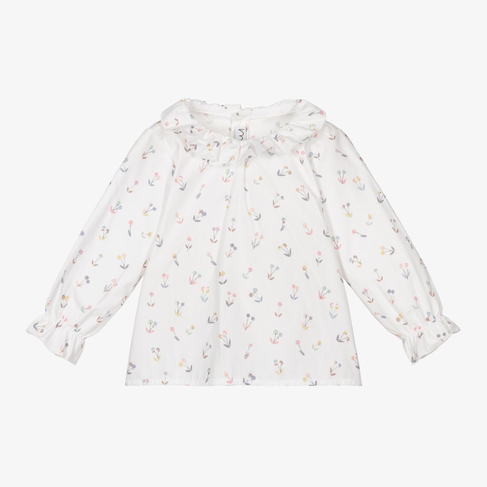 Mebi - Girls White Cotton Blouse | Childrensalon