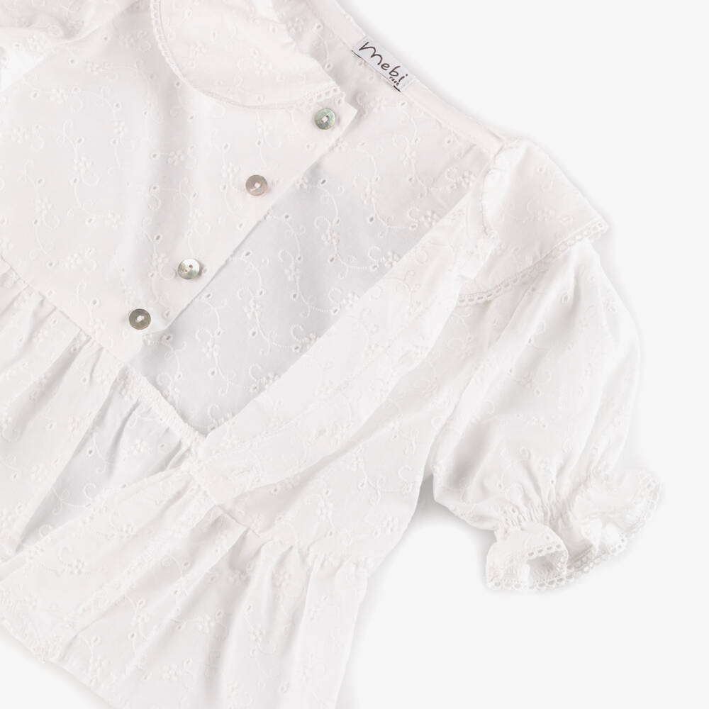 Mebi-Girls White Cotton Blouse & Pink Gingham Shorts Set | Childrensalon Outlet