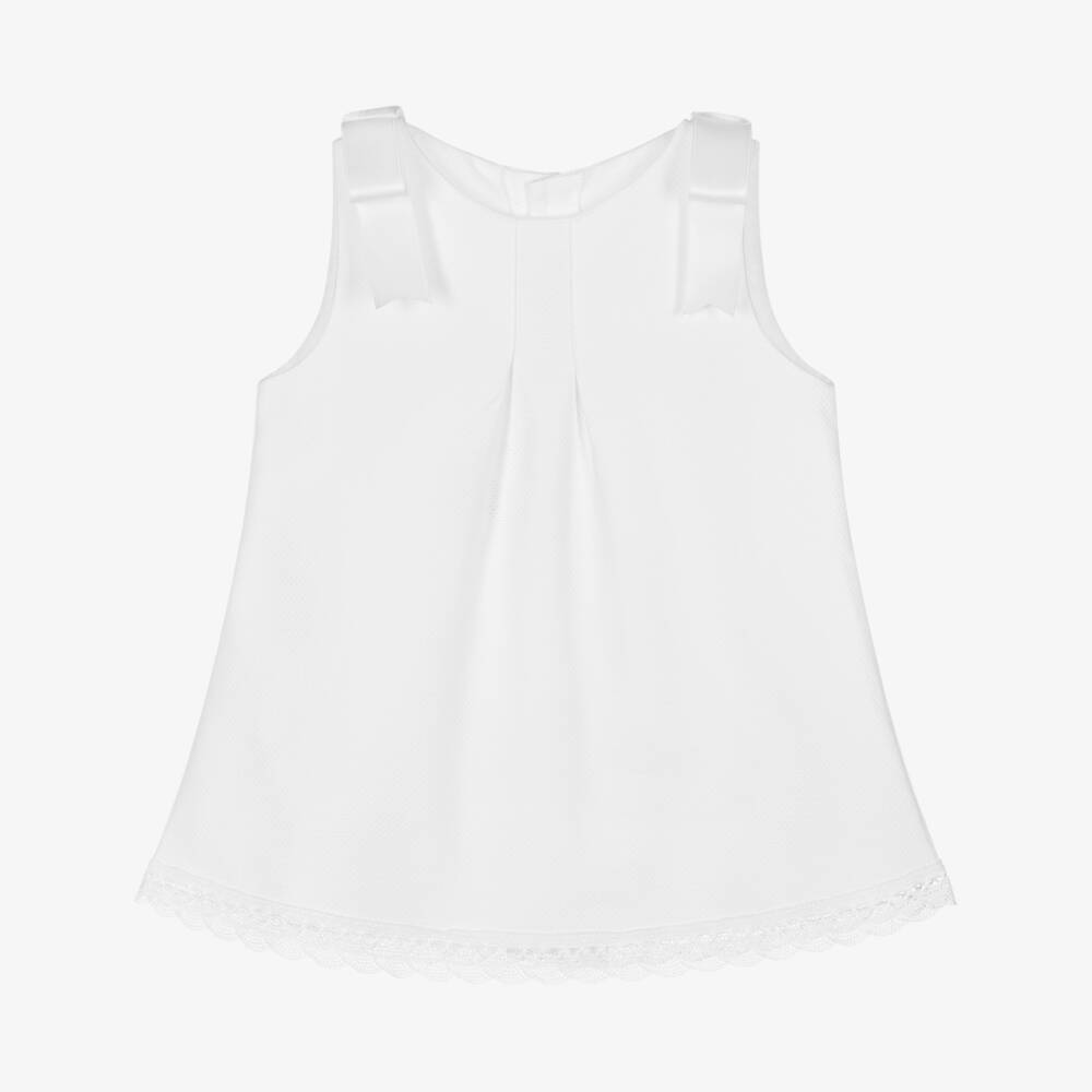 Mebi-Girls White Cotton Bow Dress | Childrensalon Outlet