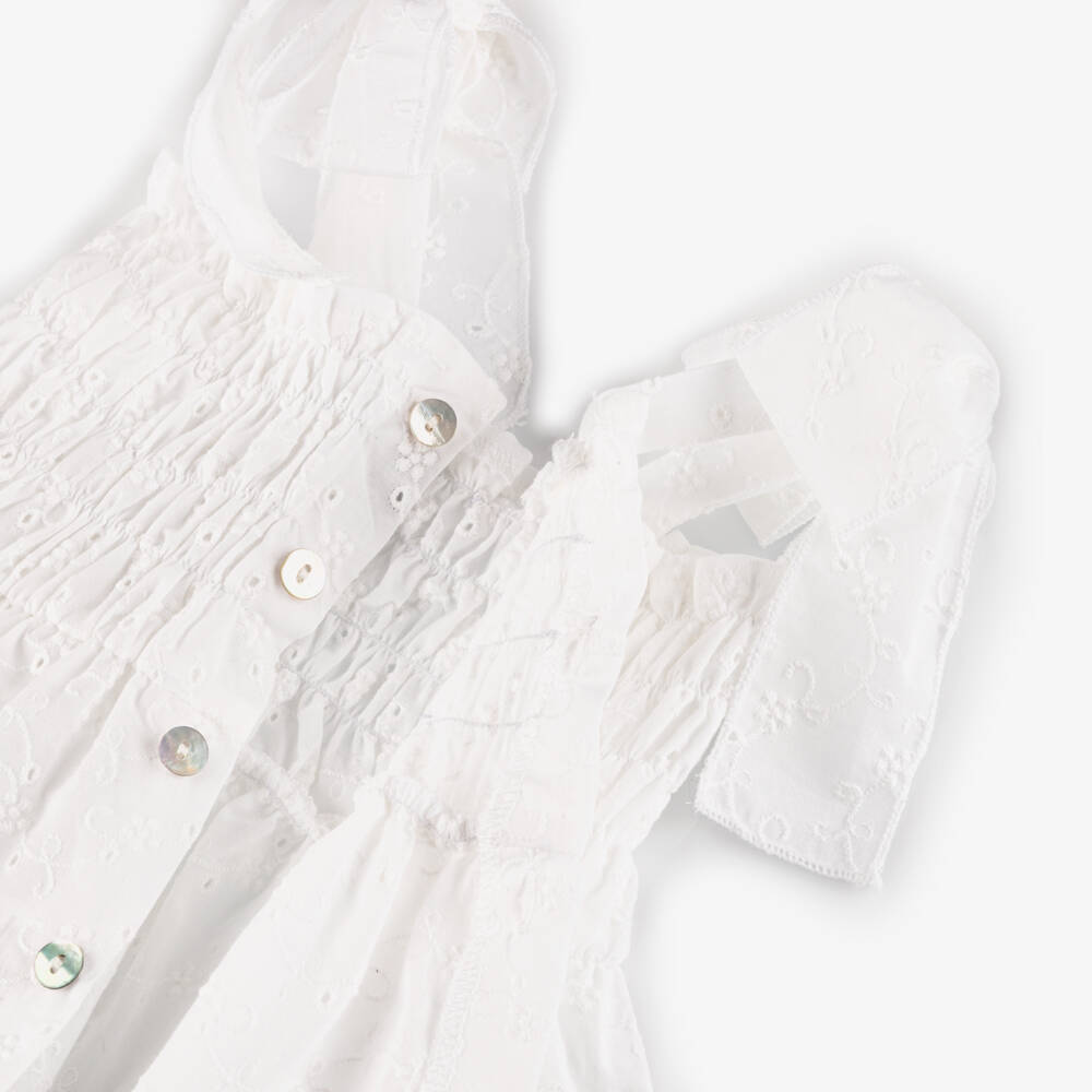 Mebi-Girls White Cotton Dress with Pink Gingham Bloomers | Childrensalon Outlet