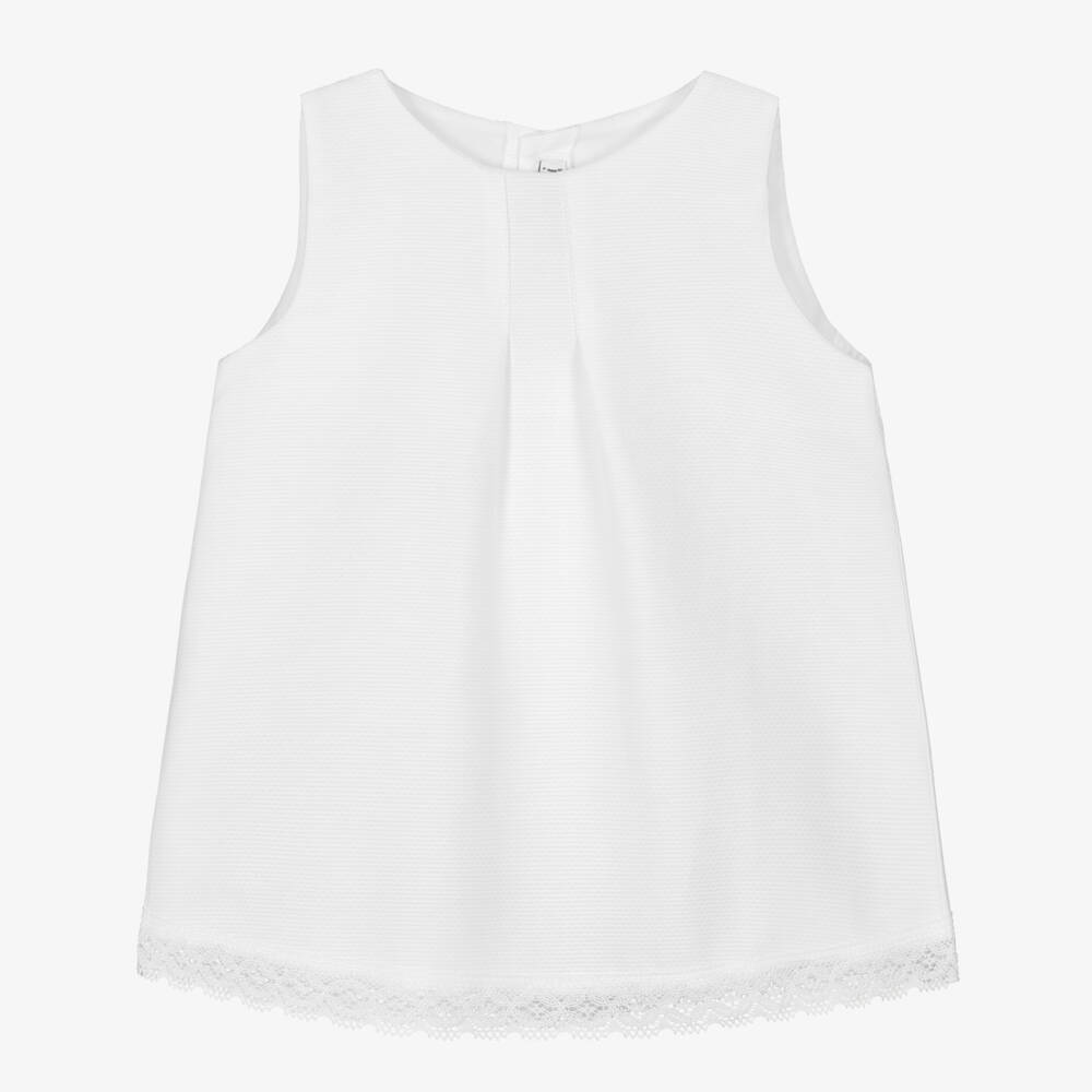 Mebi-Girls White Cotton Dress with Pink Satin Bows | Childrensalon Outlet