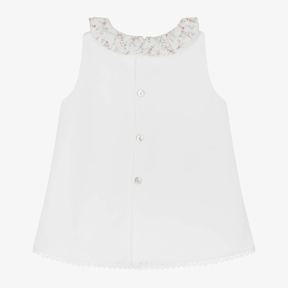 Mebi-فستان أطفال بناتي قطن لون أبيض بطبعة ورود | Childrensalon Outlet