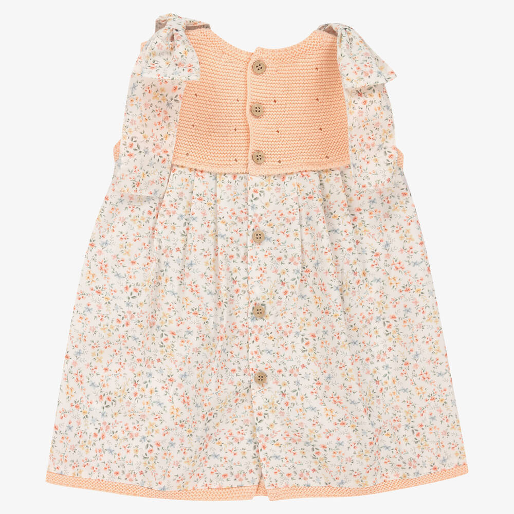 Mebi-Girls White & Orange Cotton Floral Dress | Childrensalon Outlet