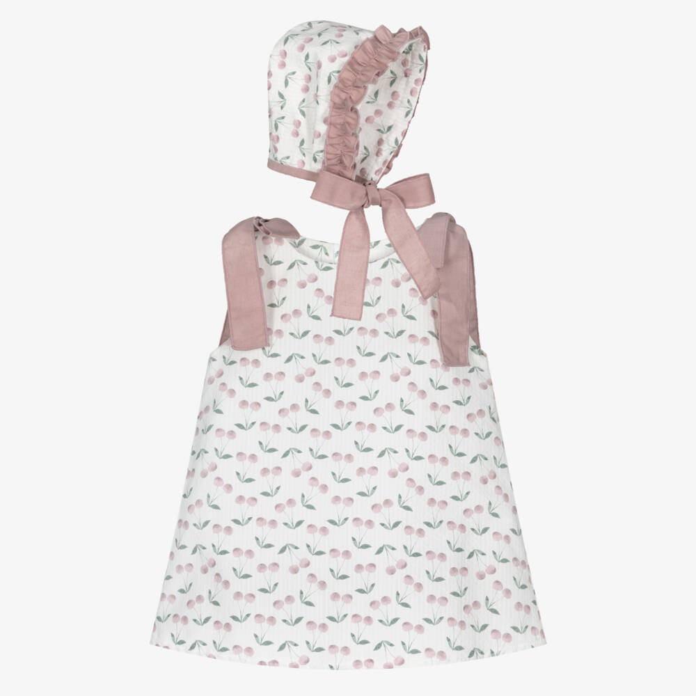 Mebi-Girls White & Pink Cherry Dress Set | Childrensalon Outlet