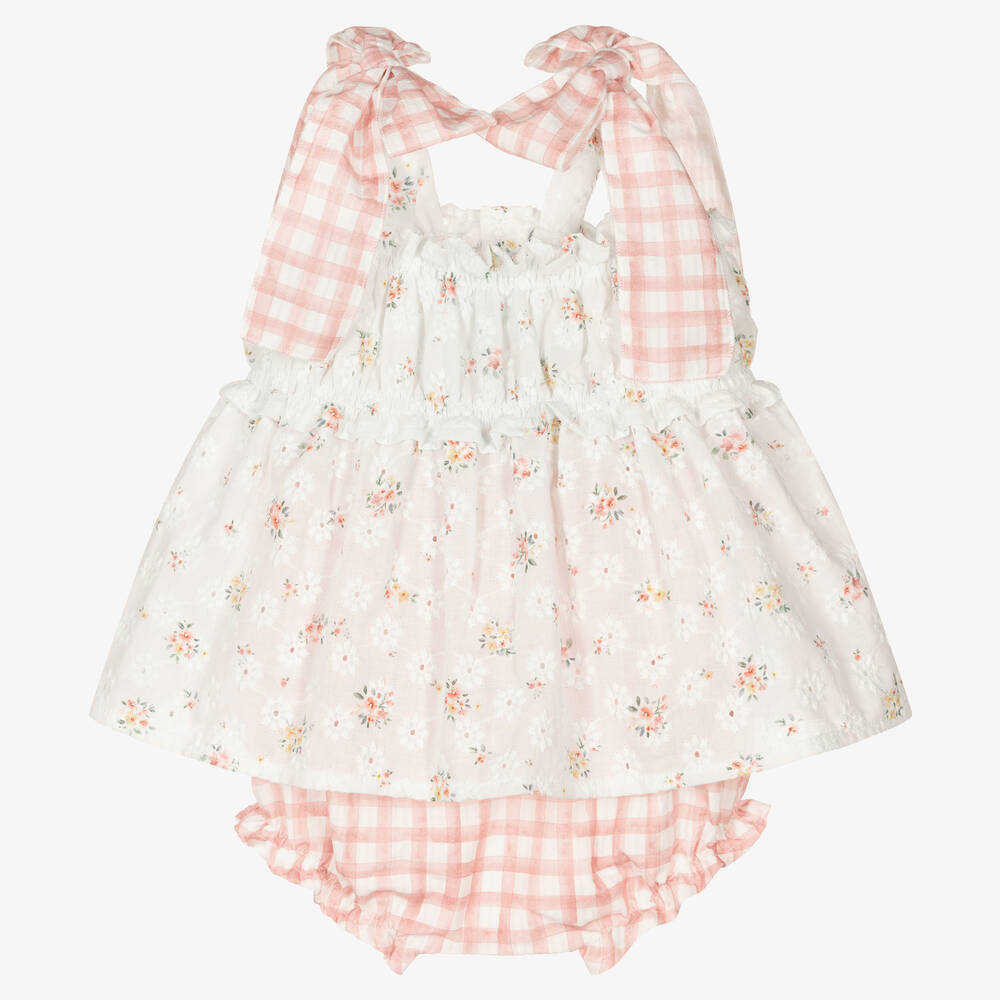 Mebi-Girls White & Pink Cotton Shorts Set | Childrensalon Outlet