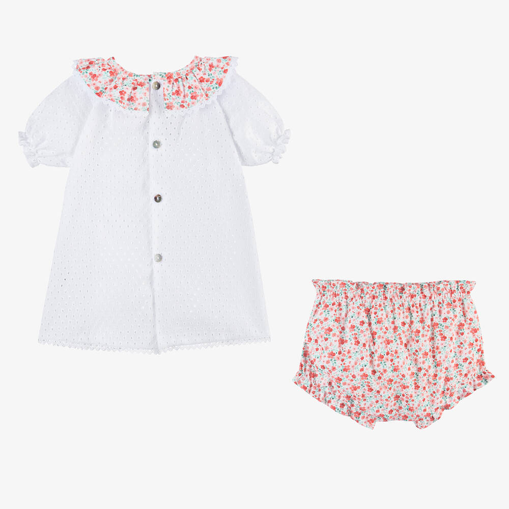 Mebi-Girls White & Pink Cotton Shorts Set | Childrensalon Outlet