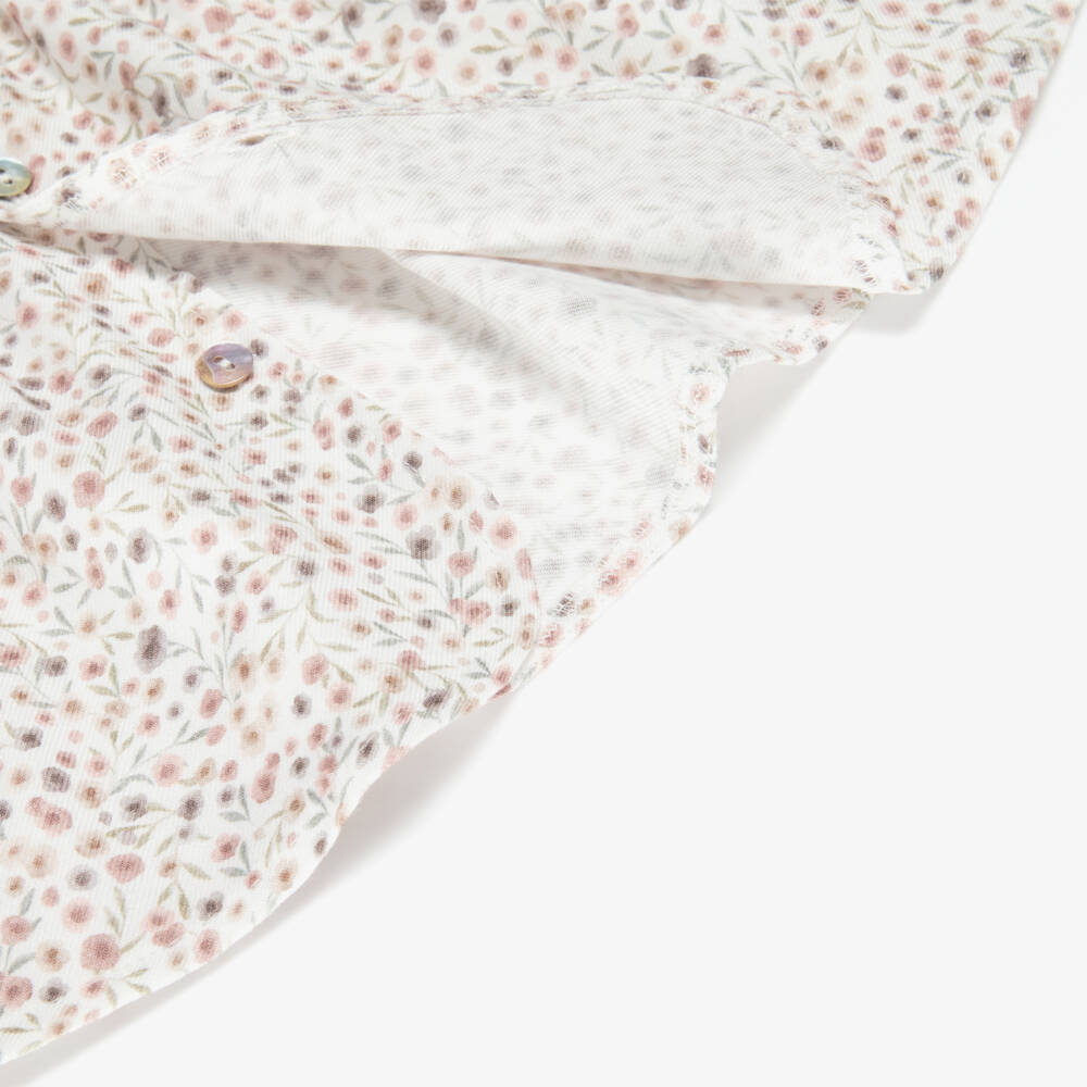 Mebi-Girls White & Pink Floral Dress with Knitted Collar | Childrensalon Outlet