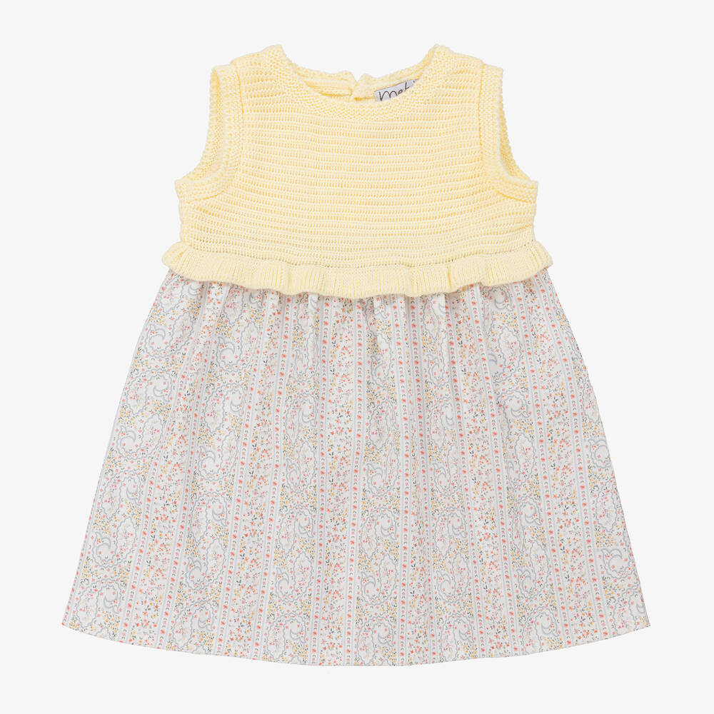 Mebi - Желтое вязаное платье в цветочек | Childrensalon