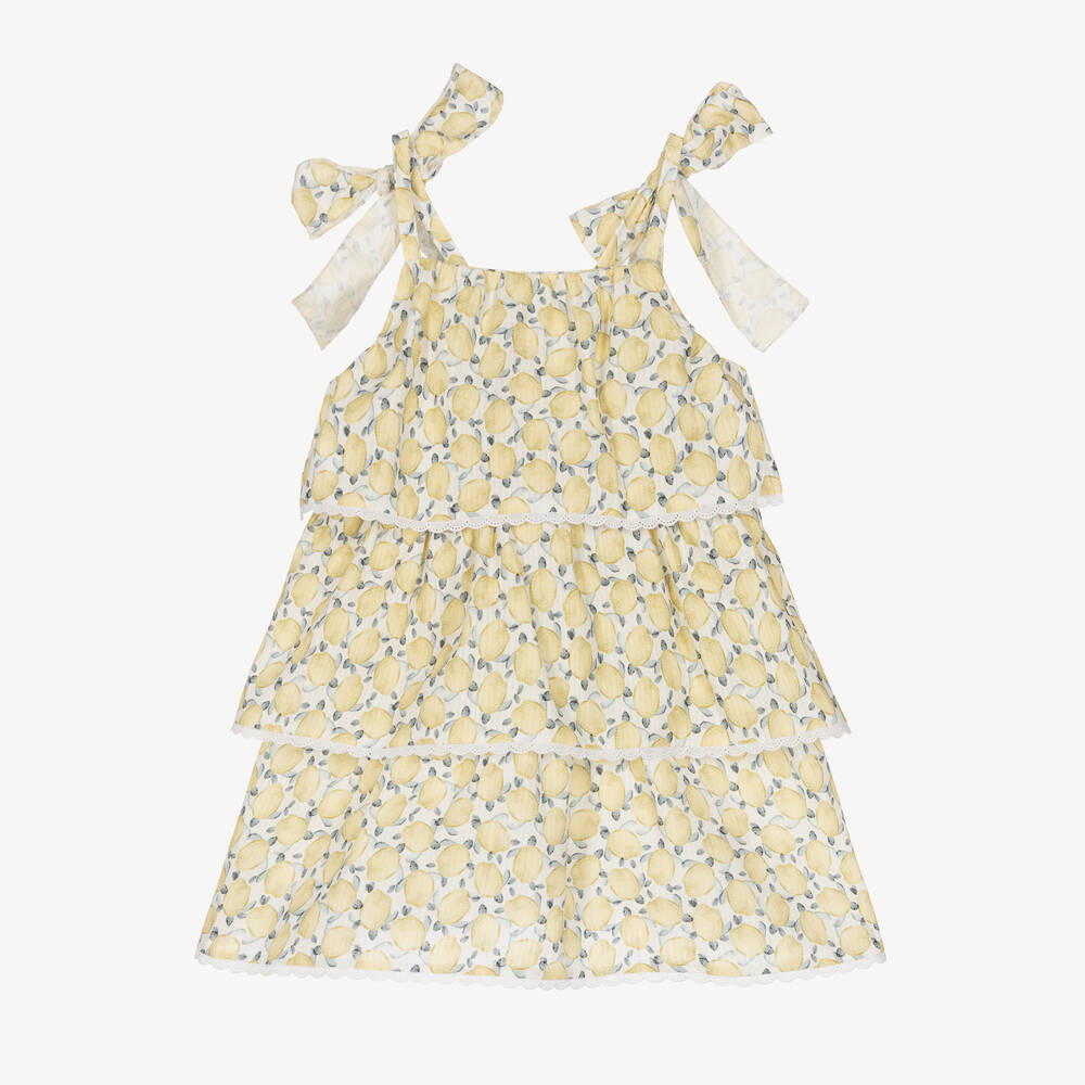 Mebi - Robe jaune en coton à tortues fille  | Childrensalon