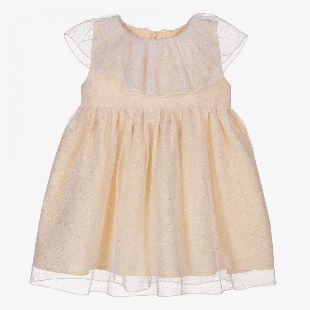 Mebi-Блестящее бежевое платье с оборками | Childrensalon Outlet