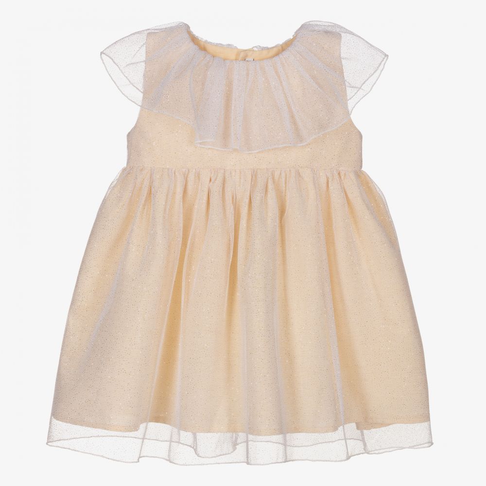 Mebi - Robe beige pailletée à volants  | Childrensalon